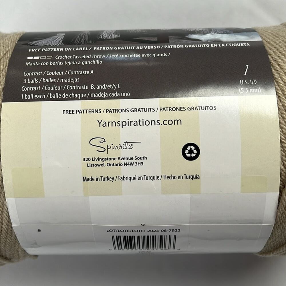 Caron Yarnspirations One Pound Yarn 10636 Dove Beige Acrylic 16 oz Medium - Picture 4 of 7